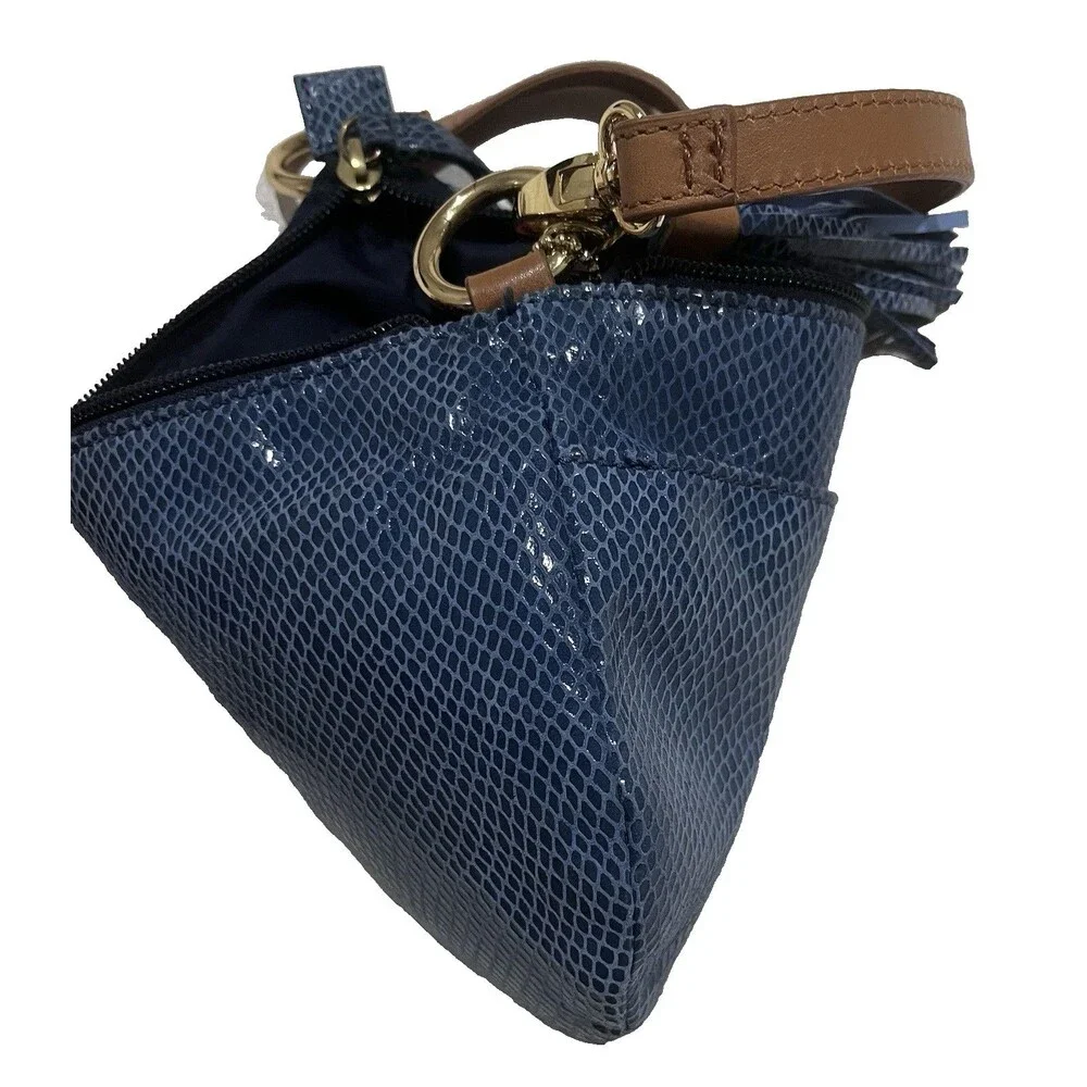 Vintage 80s Faux Snakeskin Tommy Hilfiger Crossbody Bag Blue Gold 9.5 In Tassel